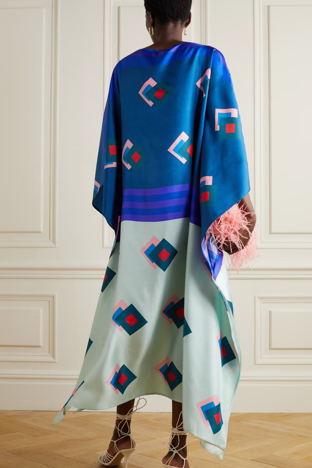 Blue block satin silk kaftan