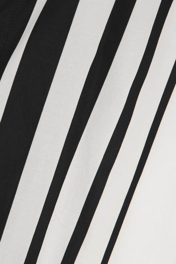 Belted Striped Rayon Blend-poplin Midi Shirt Dress White - Blackbeads