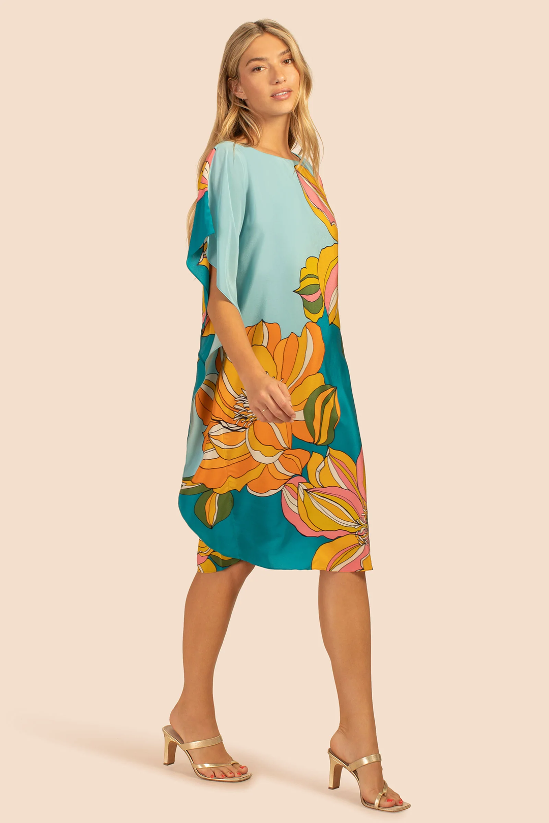 Women's Coral Print Short Cotton Kaftan