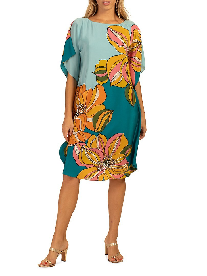 Women's Coral Print Short Cotton Kaftan