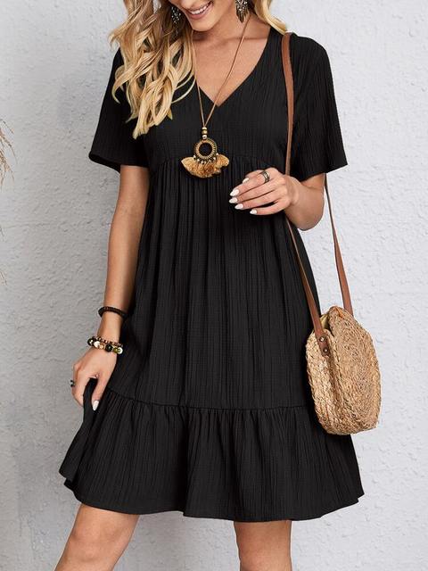 Women's Loose Boho Vintage Dress - Black beads