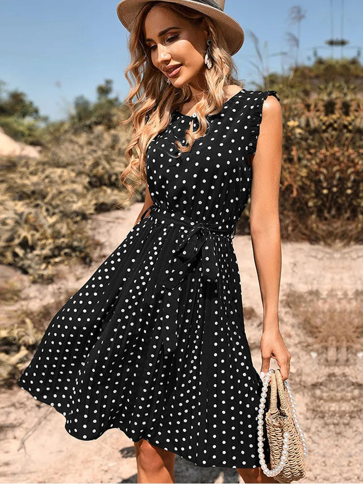 Women's Summer Polka Dot Midi Dress - blackbeads