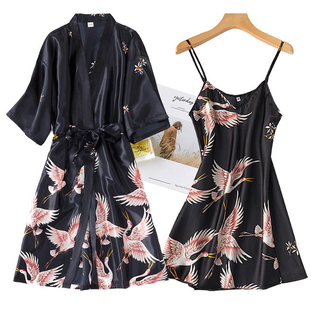 Women’s Two-piece Night Suit with Printed Robe set