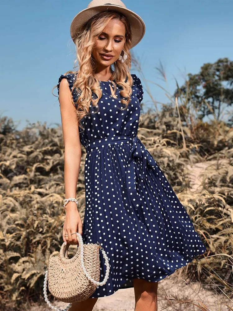 Women's Summer Polka Dot Midi Dress - blackbeads