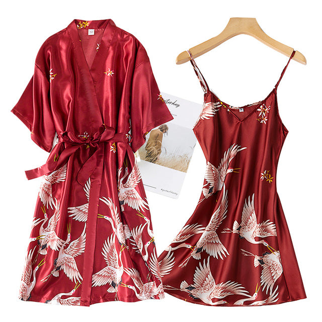 Women’s Two-piece Night Suit with Printed Robe set