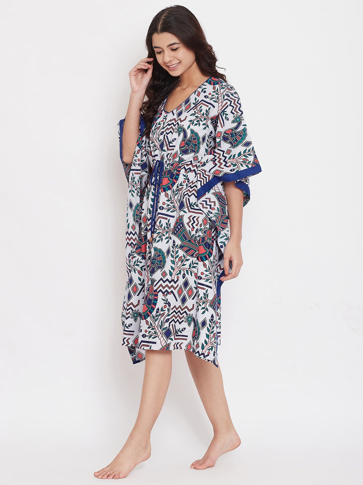 Women's Peacock Hand Block Cotton Kaftan - The Kaftan Company