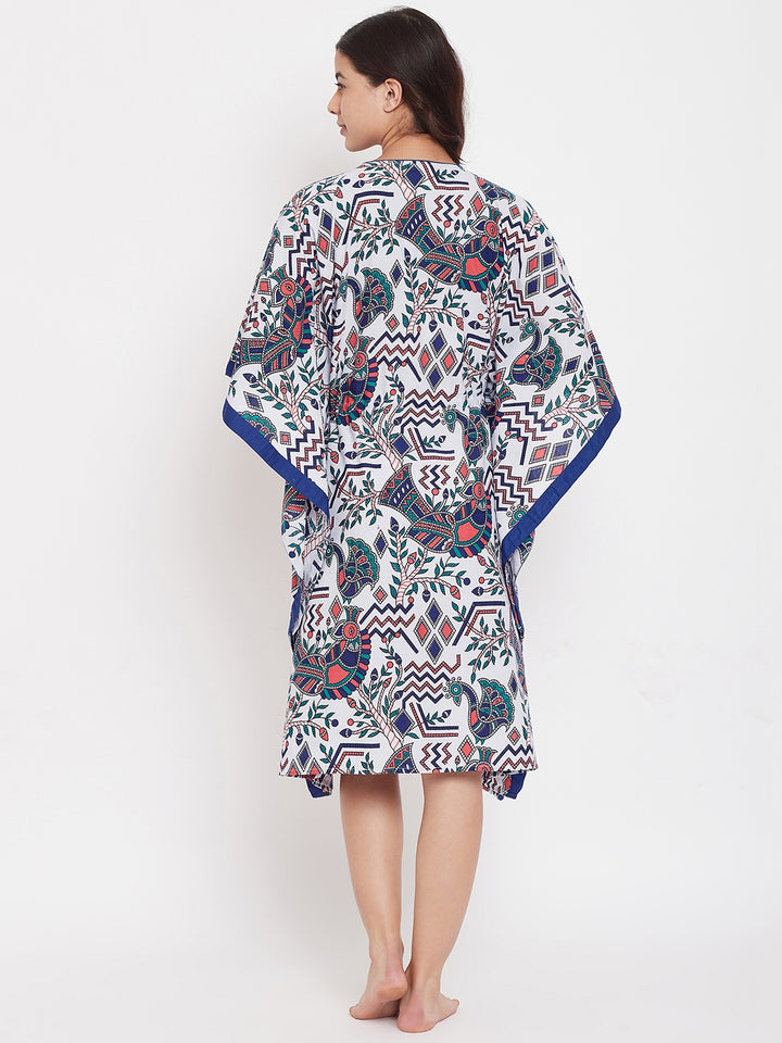 Women's Peacock Hand Block Cotton Kaftan - The Kaftan Company