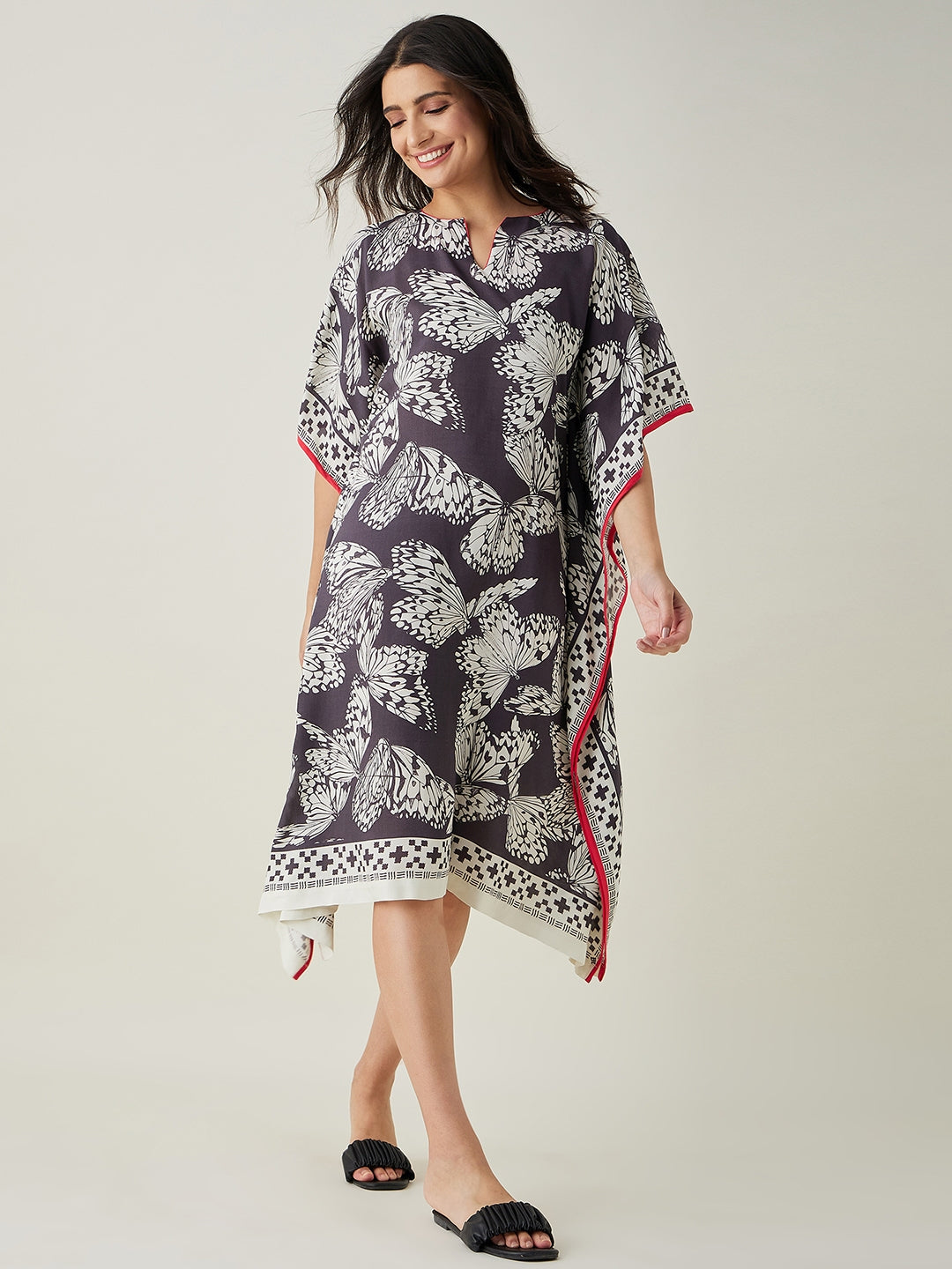 Women's Monochrome Flutter Modal Kaftan  - The Kaftan Company