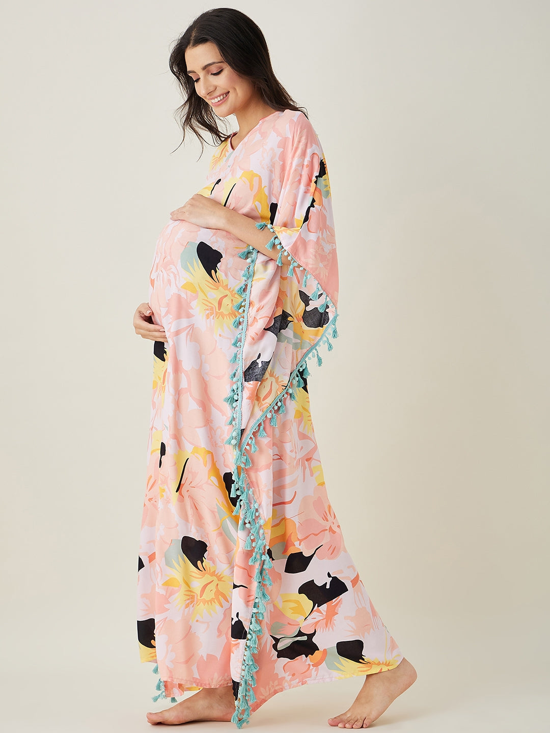 Women's Pink Abstract Floral Maternity Kaftan - The Kaftan Company