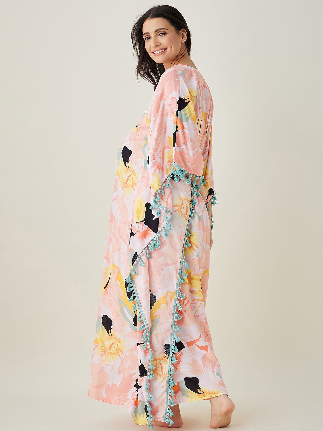 Women's Pink Abstract Floral Maternity Kaftan - The Kaftan Company