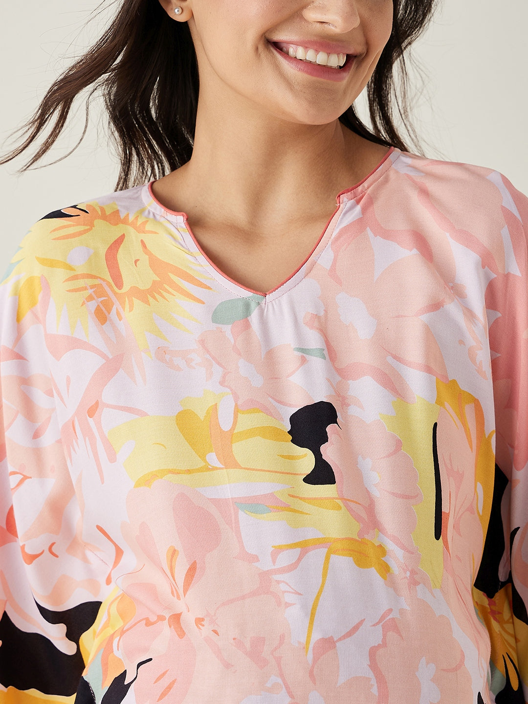 Women's Pink Abstract Floral Maternity Kaftan - The Kaftan Company